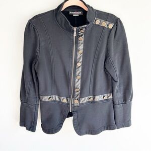 The Pyramid Collection Black Faux Leather Trim and Button Blazer Medium